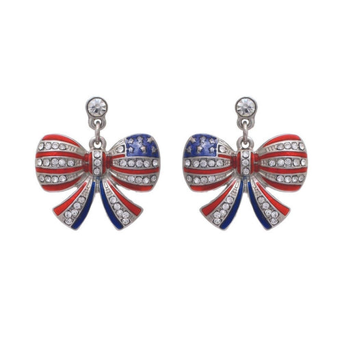 American Flag Ribbon Metal Earrings