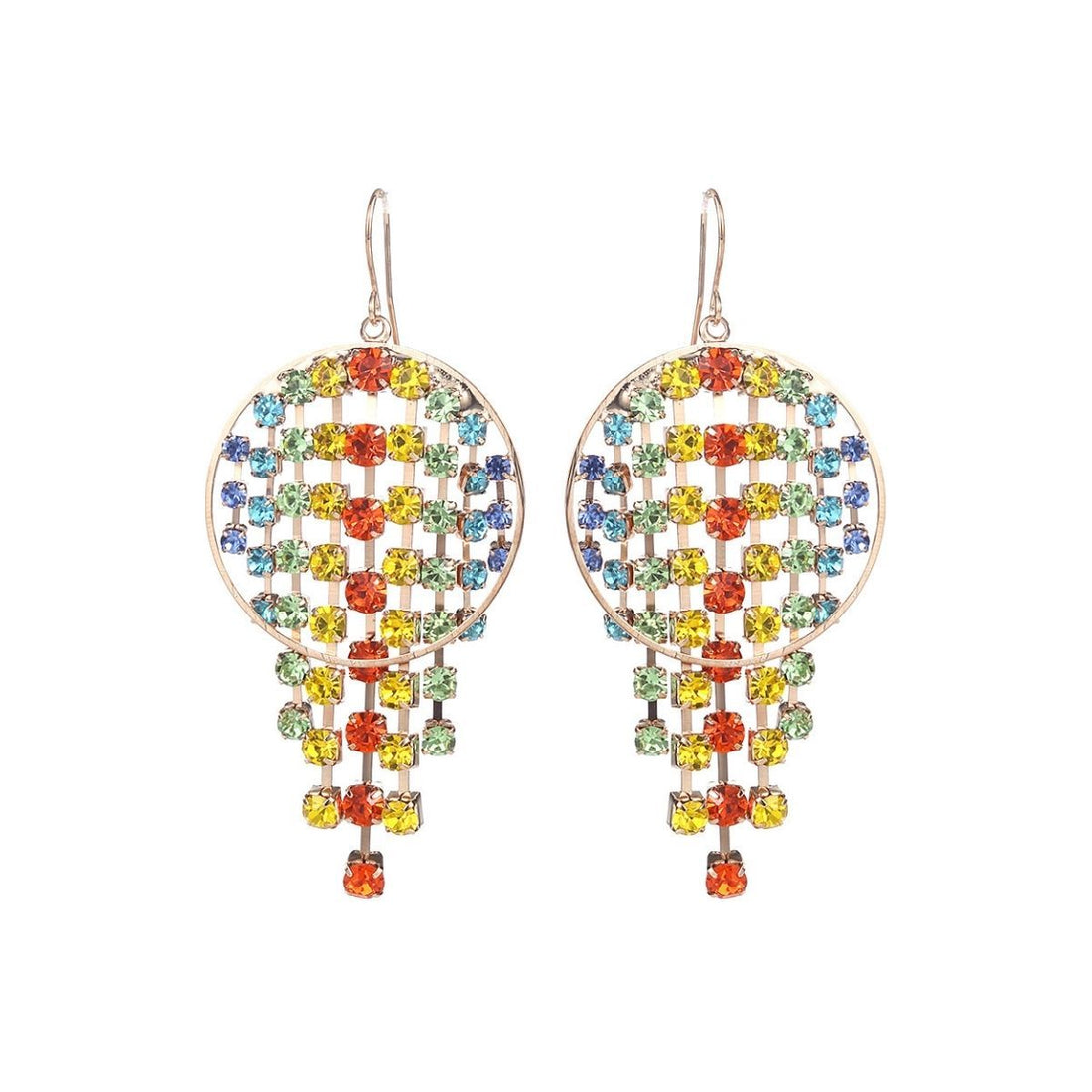 Rainbow Fringe Circle Earrings