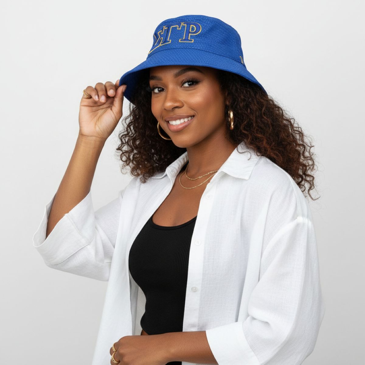 SGRHO Sorority Yellow Mesh Embroidered Bucket Hat