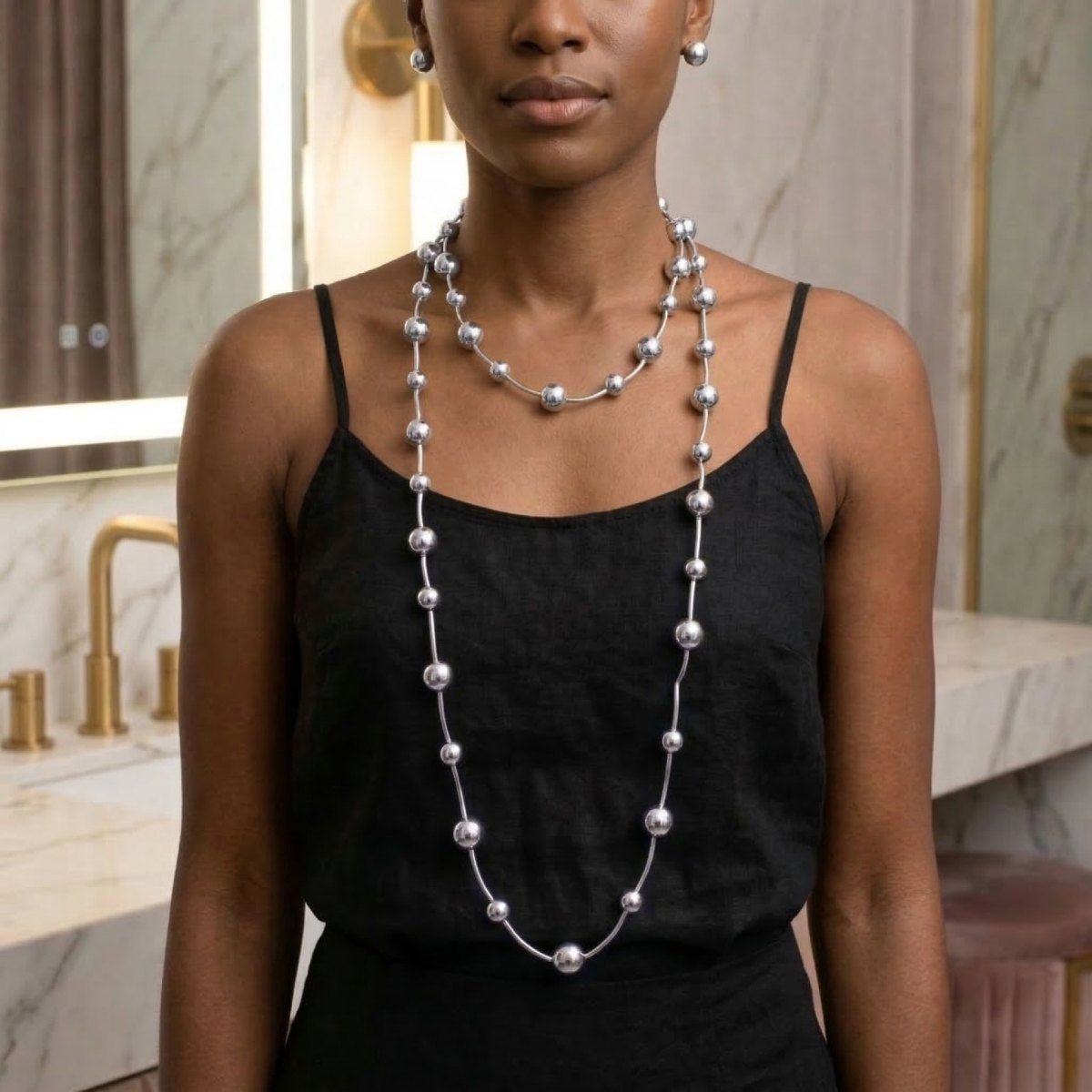 Convertible Stretch Silver Bead 60 inch Necklace