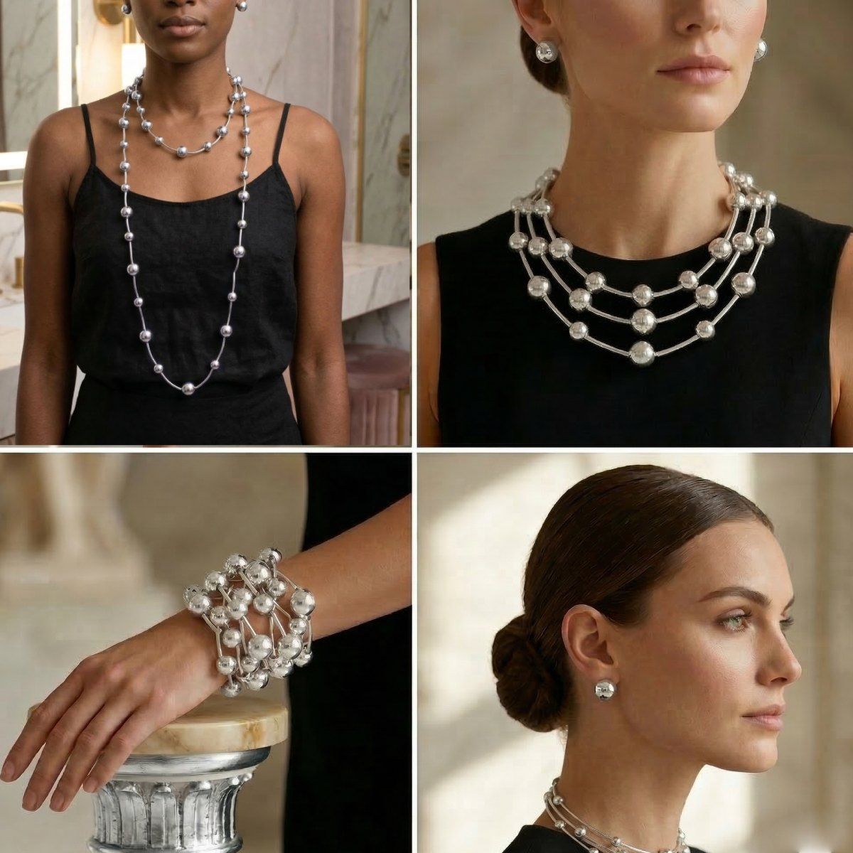 Convertible Stretch Silver Bead 60 inch Necklace