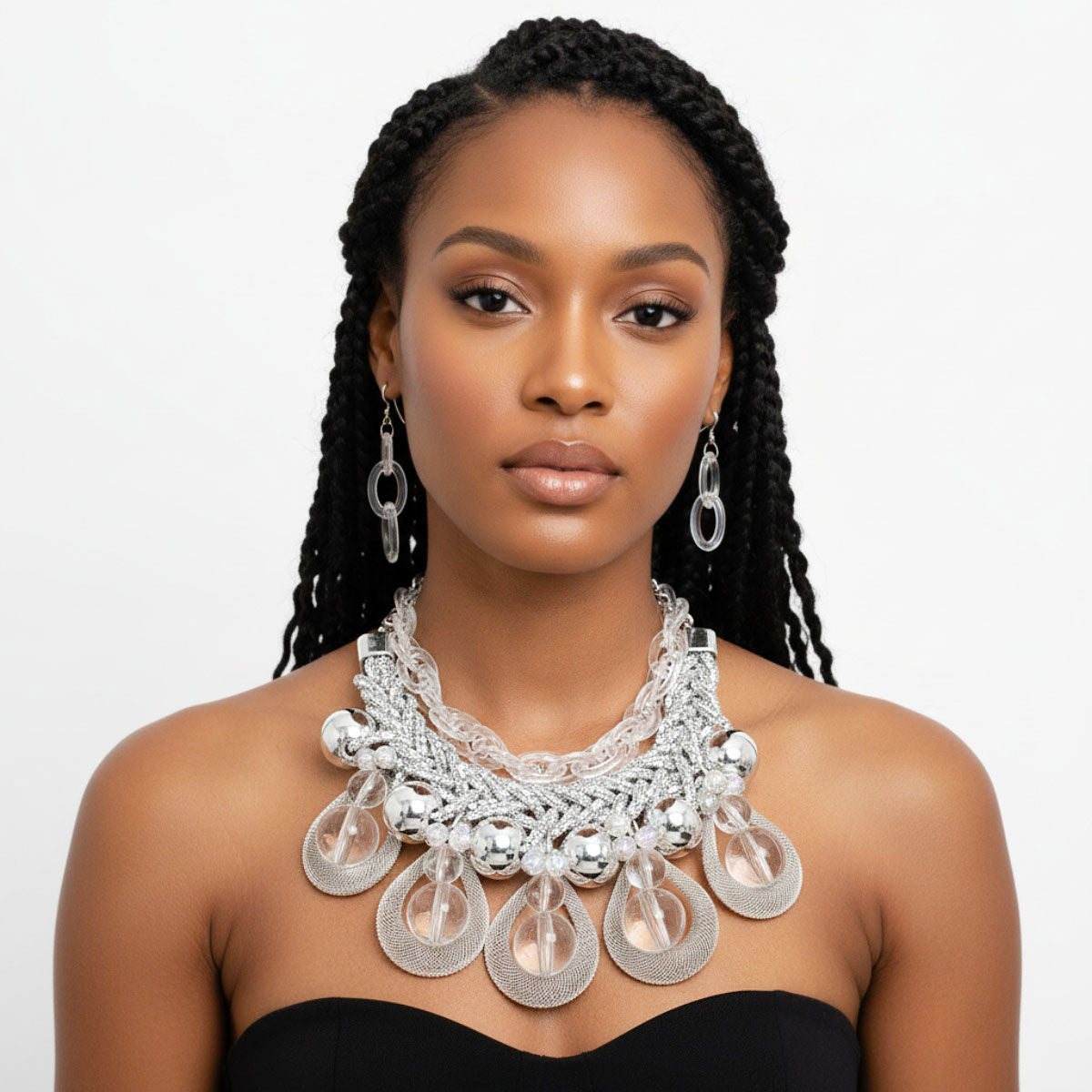 Dazzling Silver Teardrop Cascade Ensemble