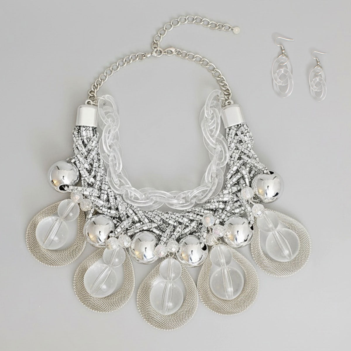Dazzling Silver Teardrop Cascade Ensemble