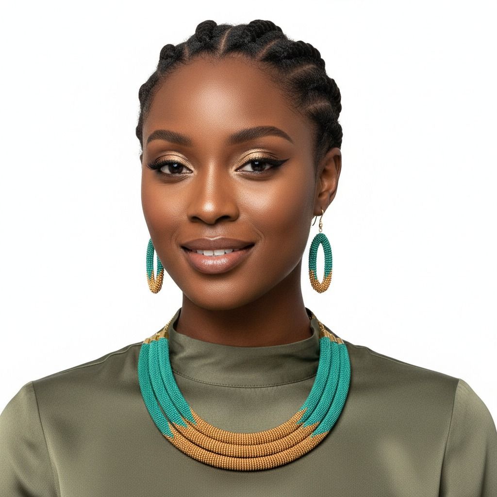 Teal Zulu Maasai Beaded Necklace