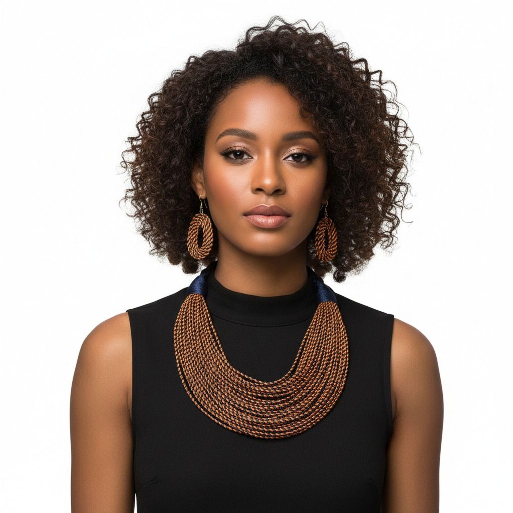 Blue Tribal Layered Wrapped Necklace