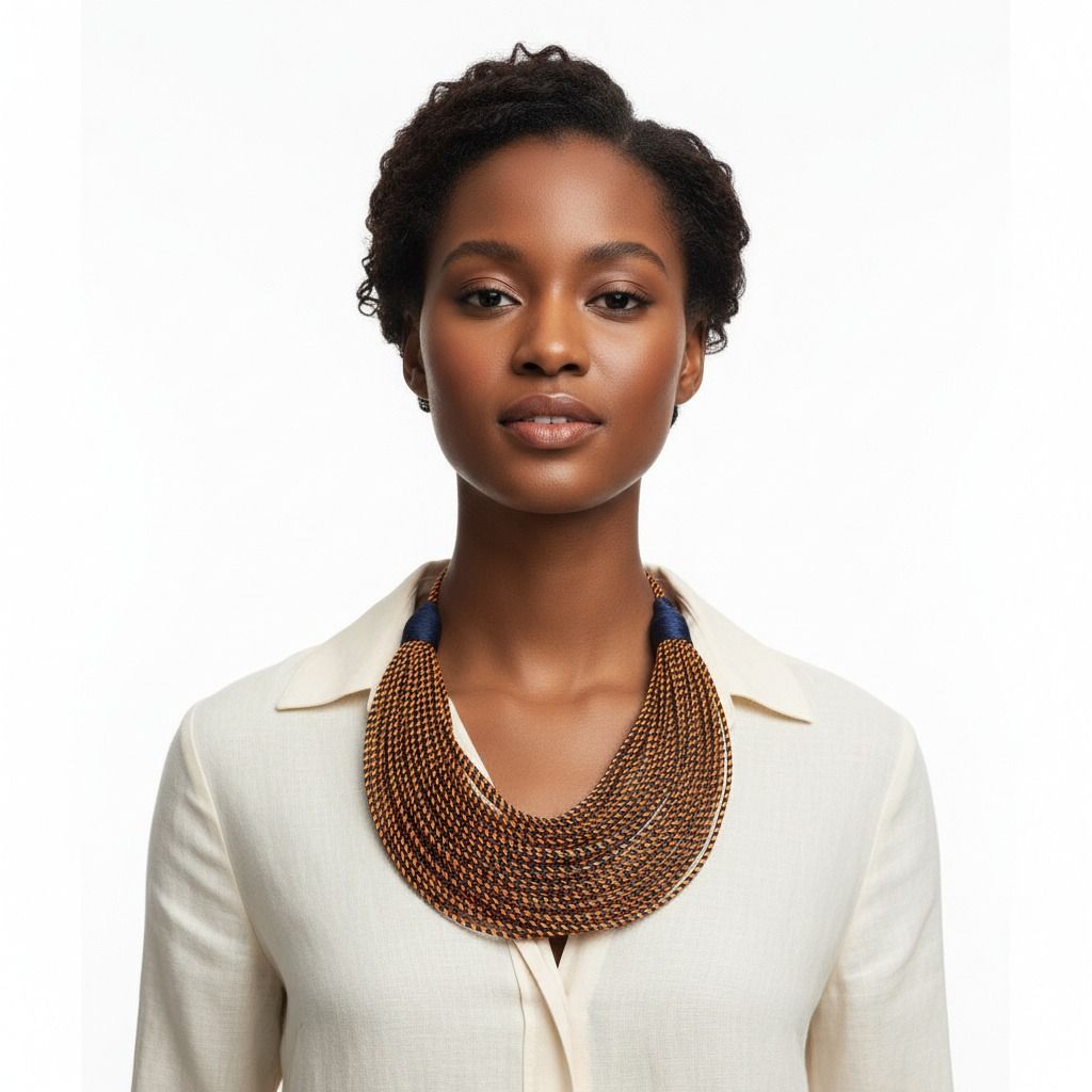 Blue Tribal Layered Wrapped Necklace