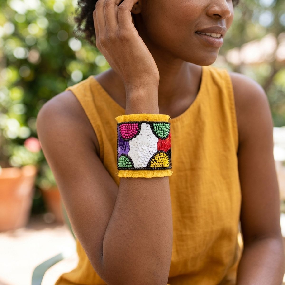 Cuff Tribal Vibrant Color Bead and Sequin Bracelet