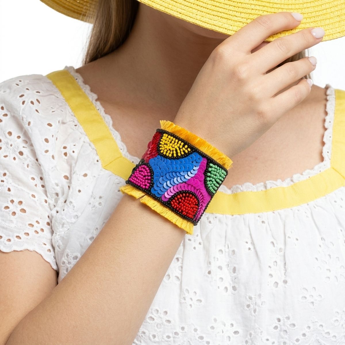 Cuff Tribal Vibrant Color Bead and Sequin Bracelet