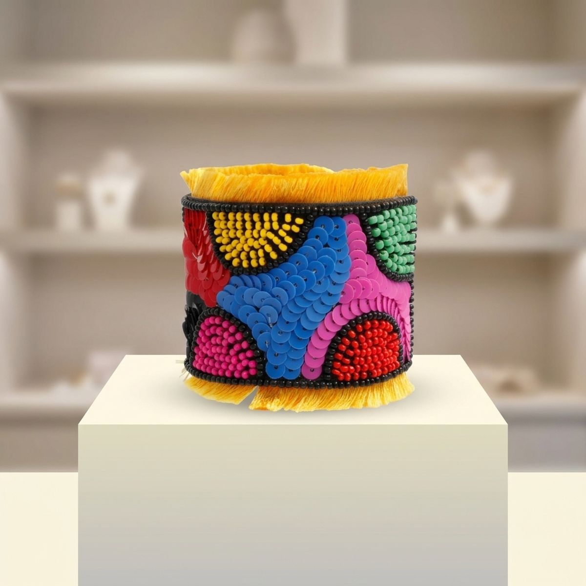 Cuff Tribal Vibrant Color Bead and Sequin Bracelet