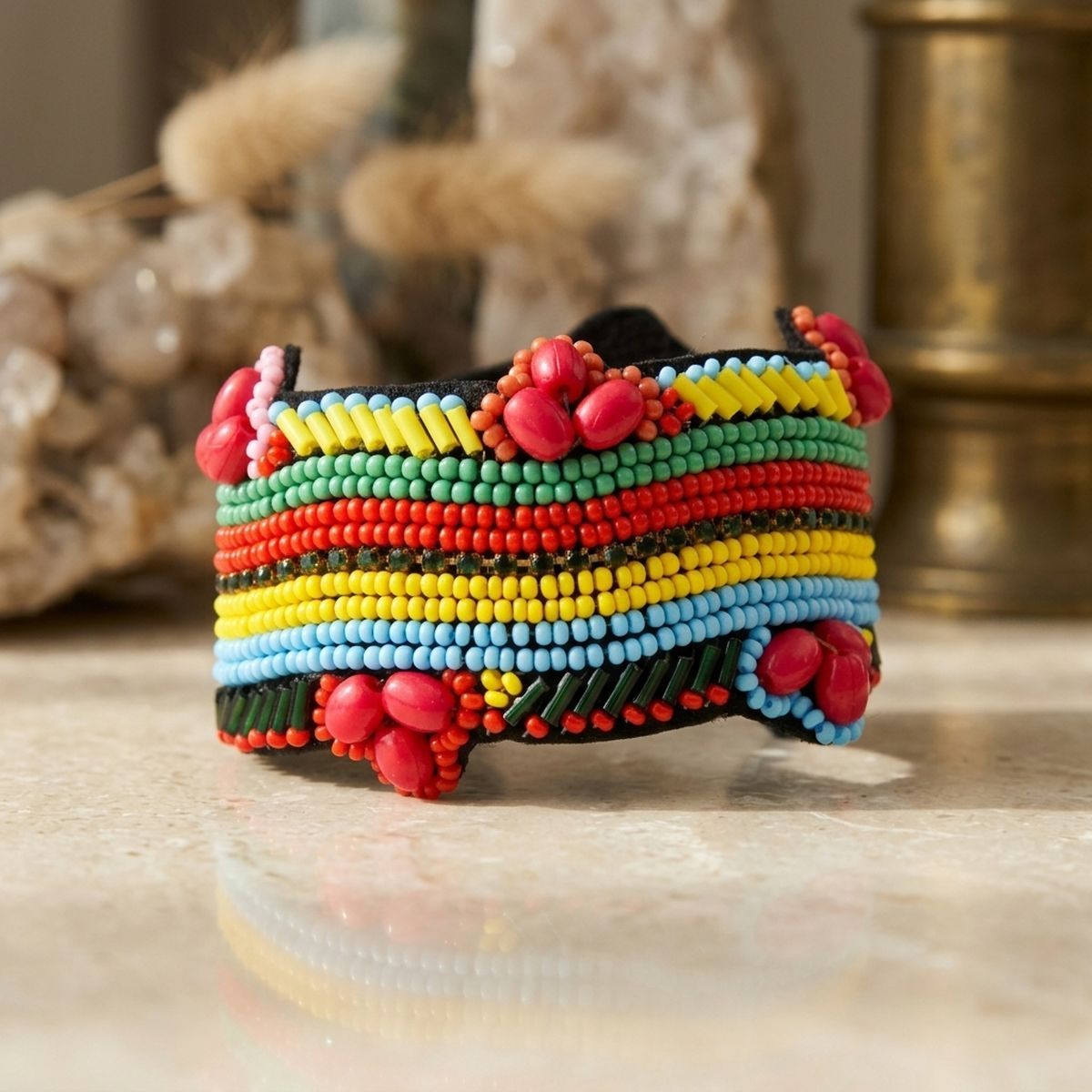 Cuff Tribal Vibrant Hand Beaded Striped Bracelet