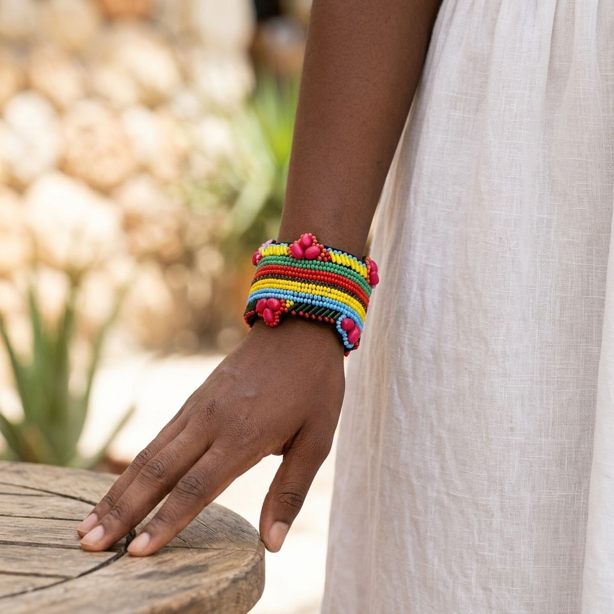 Cuff Tribal Vibrant Hand Beaded Striped Bracelet