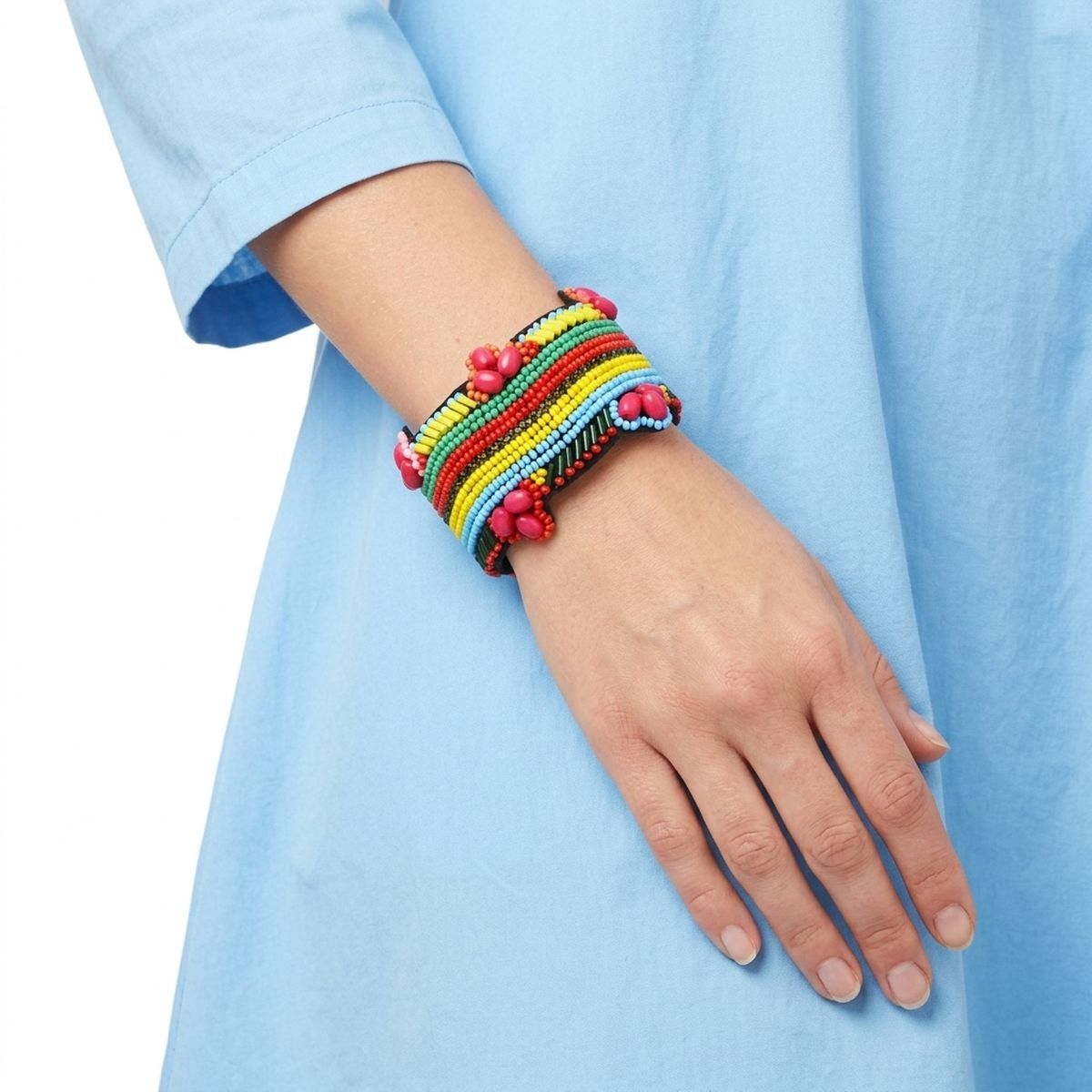 Cuff Tribal Vibrant Hand Beaded Striped Bracelet