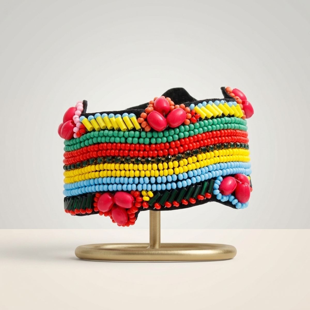 Cuff Tribal Vibrant Hand Beaded Striped Bracelet