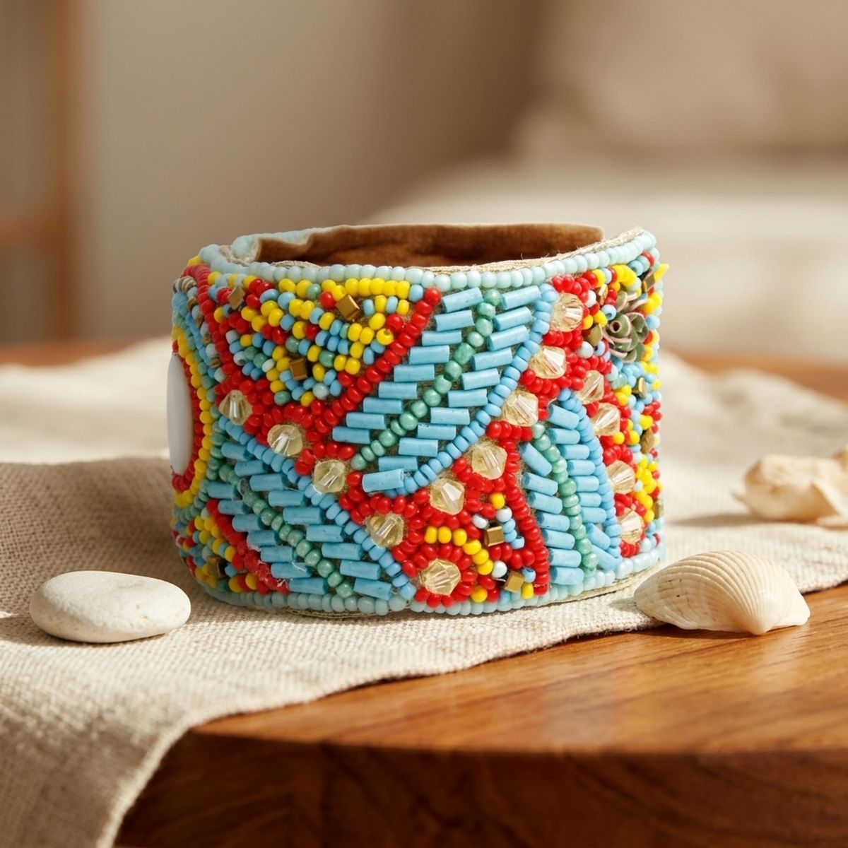 Cuff Boho Tribal Cabochon Turquoise Bead Bracelet