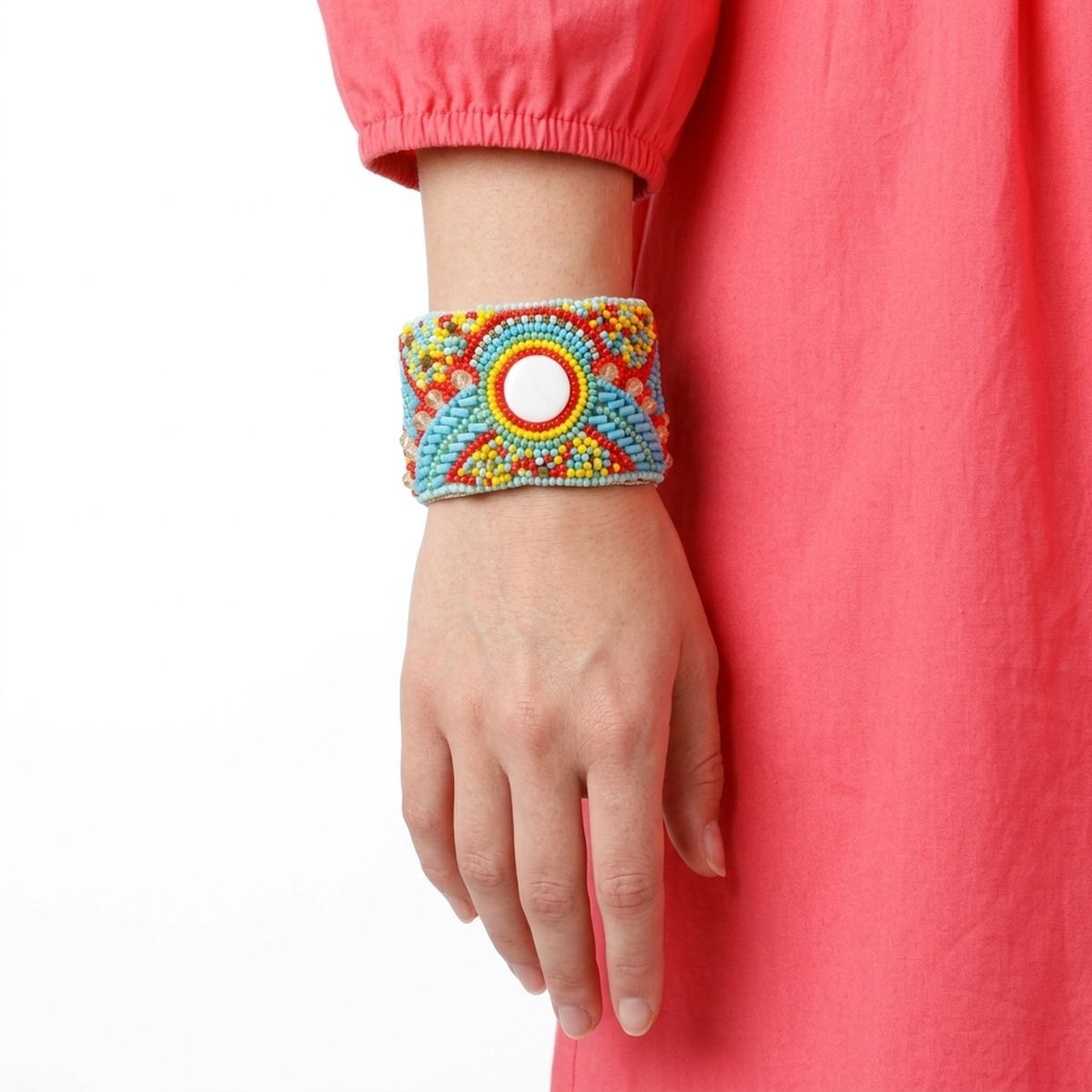 Cuff Boho Tribal Cabochon Turquoise Bead Bracelet