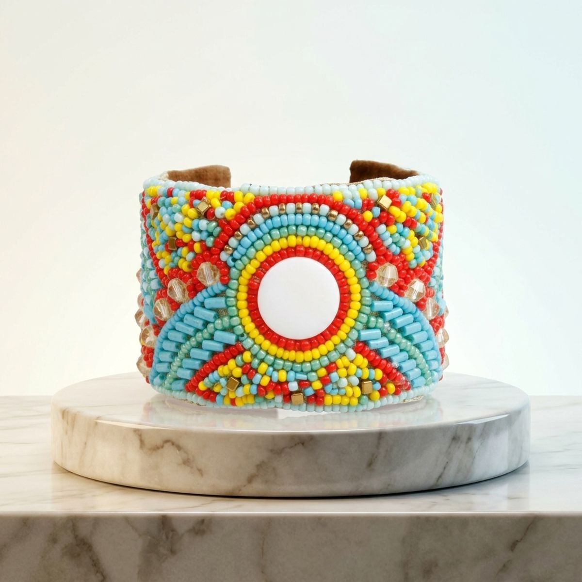Cuff Boho Tribal Cabochon Turquoise Bead Bracelet