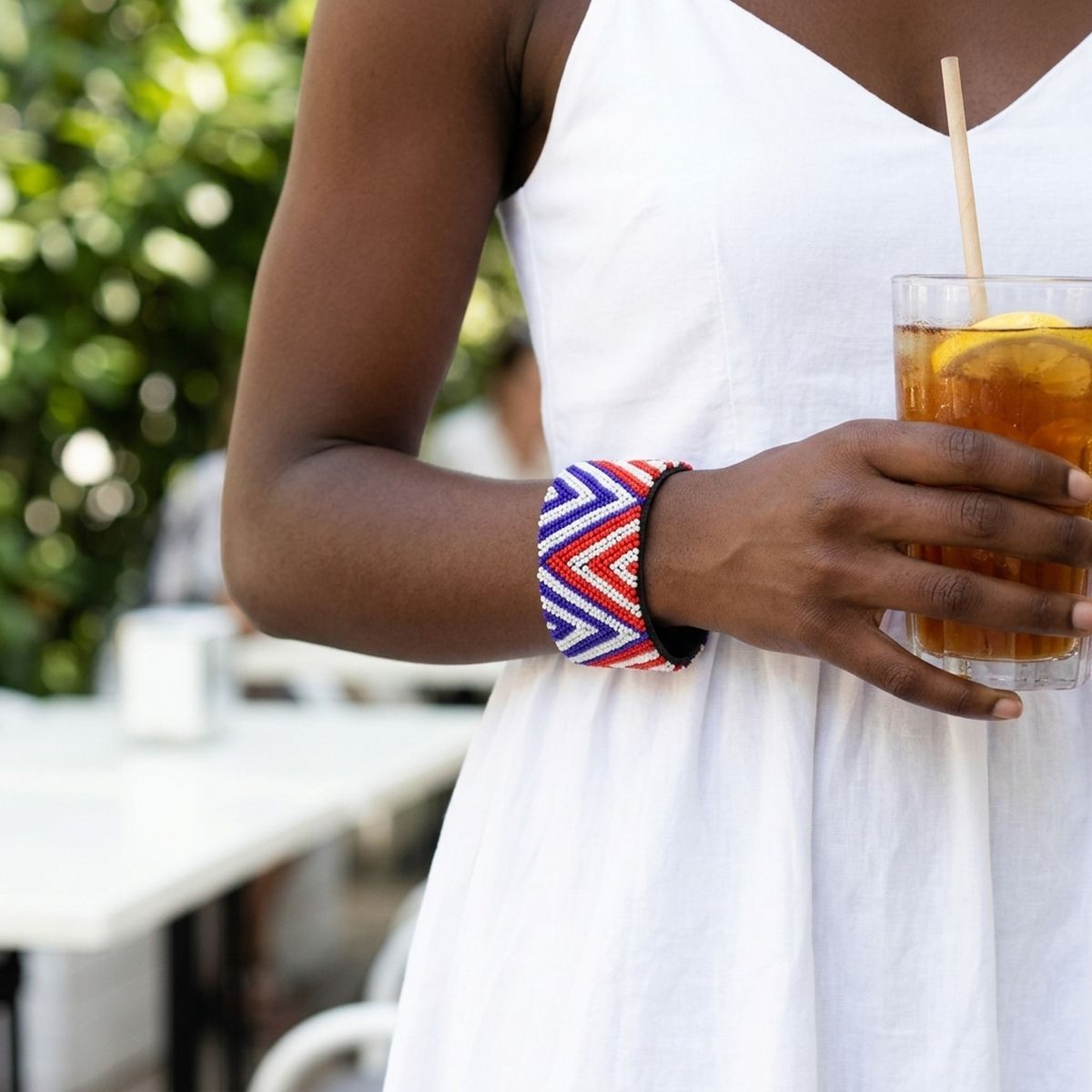 Cuff Tribal Red White & Blue Zigzag Bead Bracelet