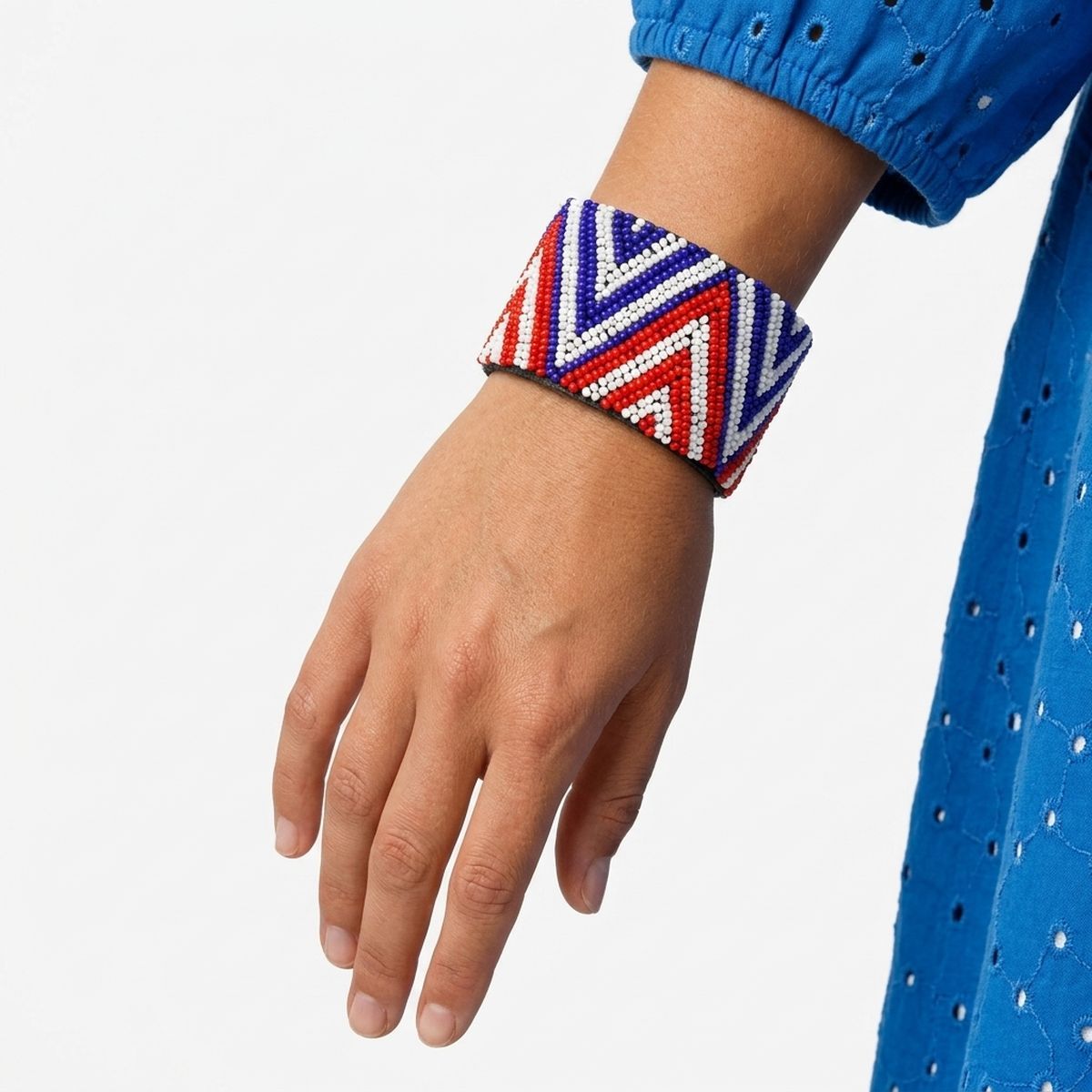 Cuff Tribal Red White & Blue Zigzag Bead Bracelet