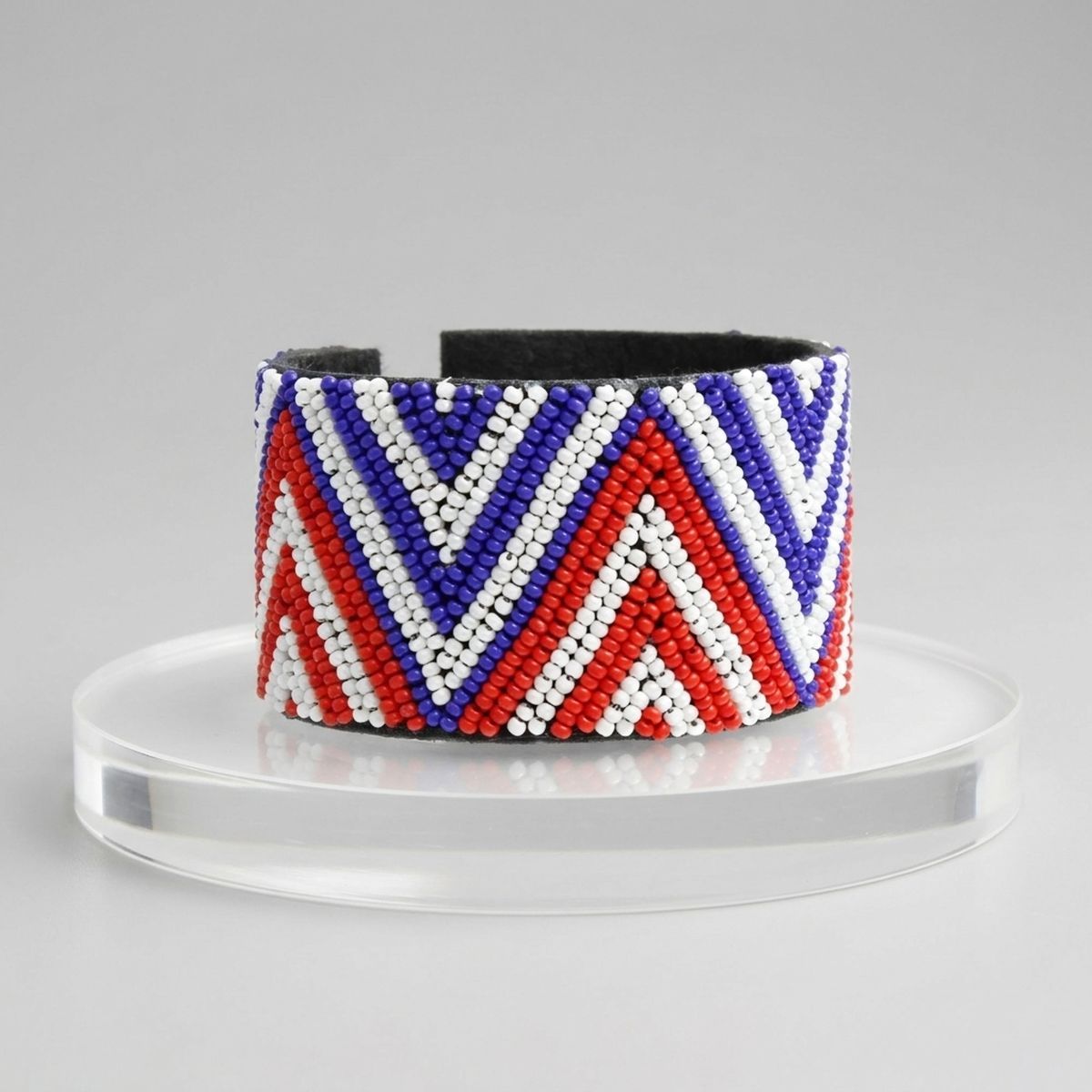 Cuff Tribal Red White & Blue Zigzag Bead Bracelet