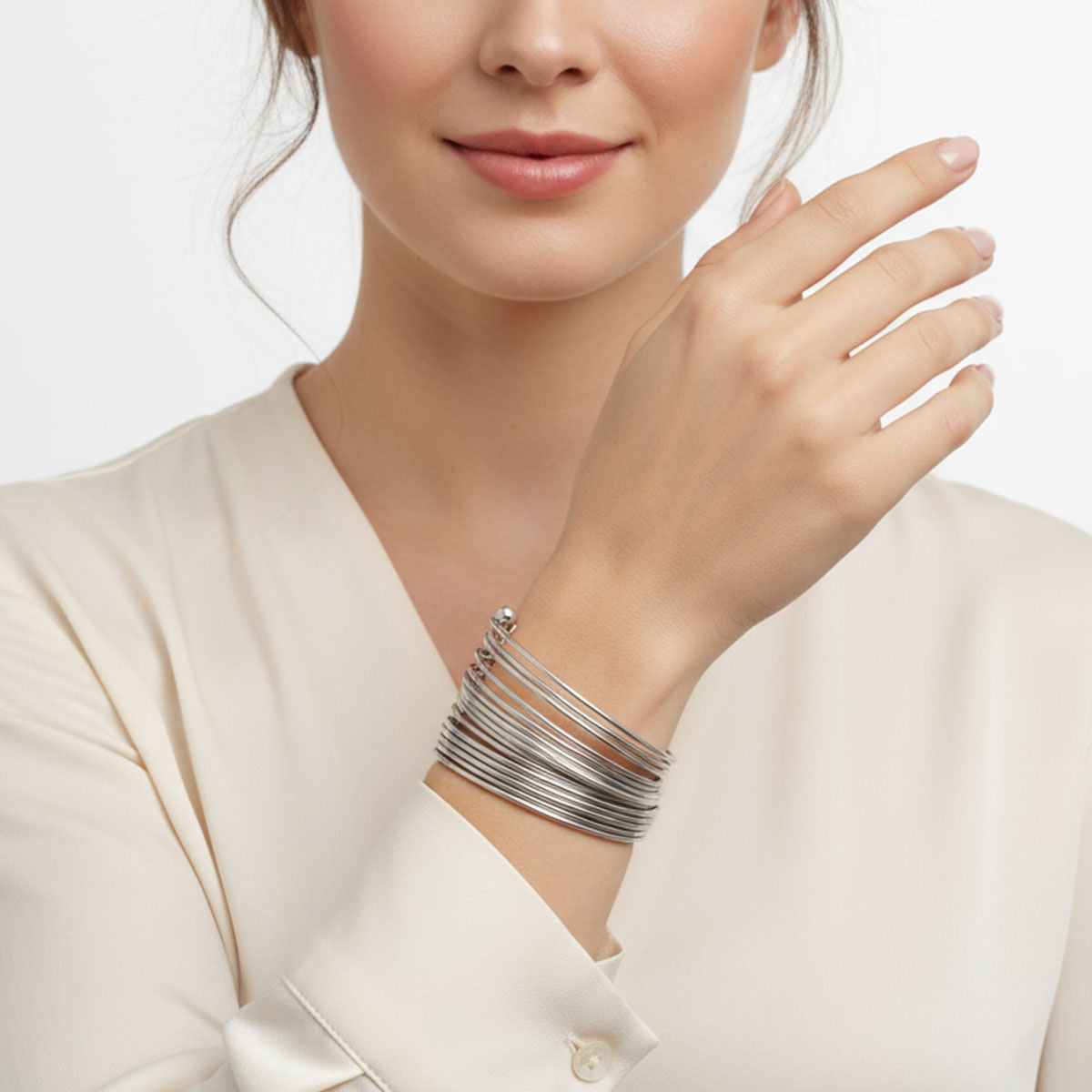 Cuff Silver 19 Row Stacked Bangle Bracelet Women