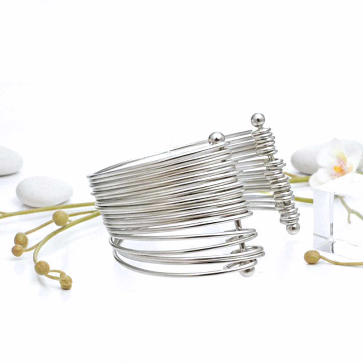 Cuff Silver 19 Row Stacked Bangle Bracelet Women