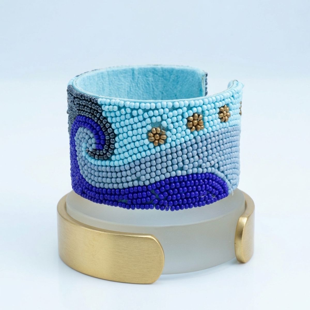 Cuff Tribal Blue Wave Hand Beaded Bracelet