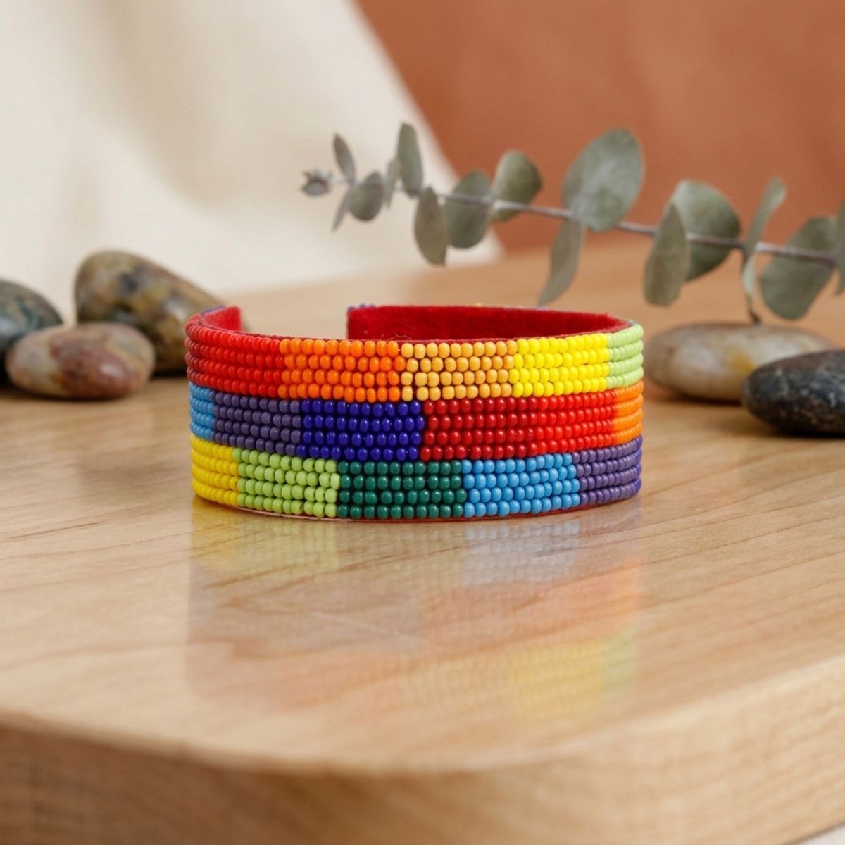 Cuff Tribal Rainbow Color Block Beaded Bracelet