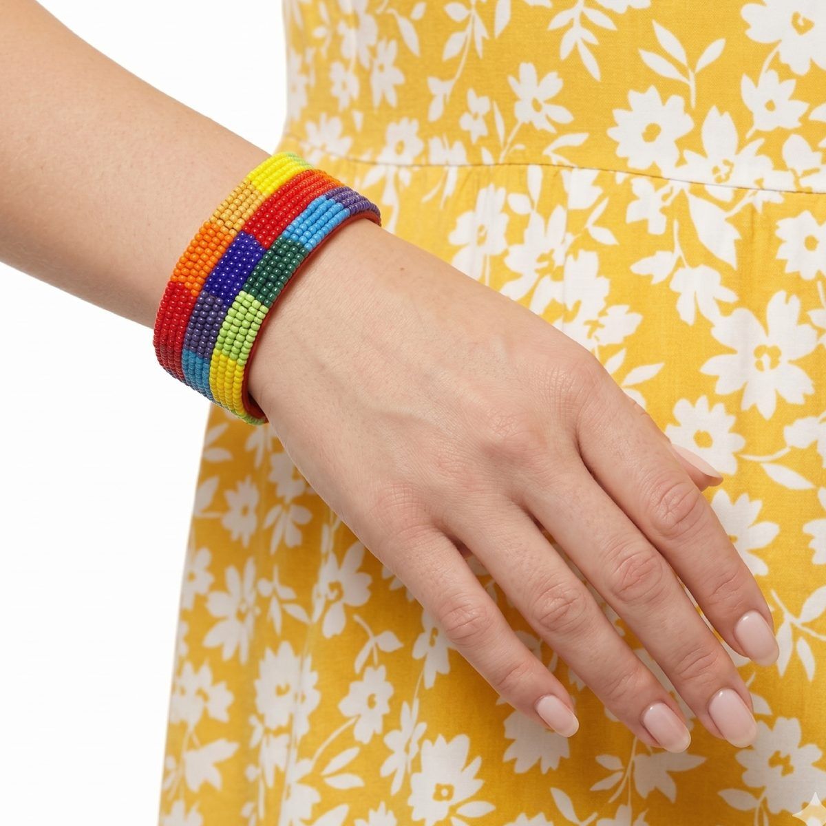 Cuff Tribal Rainbow Color Block Beaded Bracelet