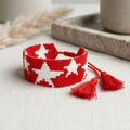 DST Red and White Star Woven Bead Bracelet