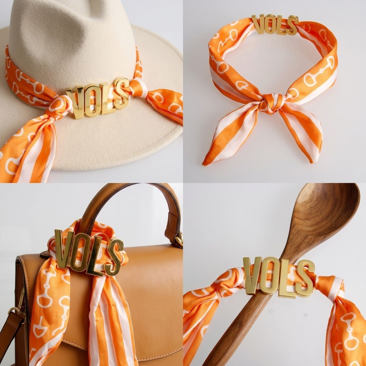 VOLS Gold Letter Charm Orange Scarf Bracelet