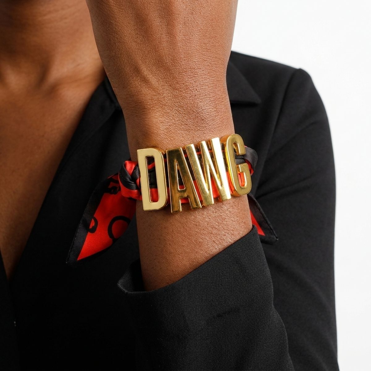 DAWG Gold Letter Charm Red Black Scarf Bracelet