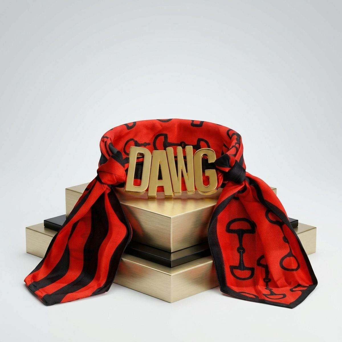 DAWG Gold Letter Charm Red Black Scarf Bracelet
