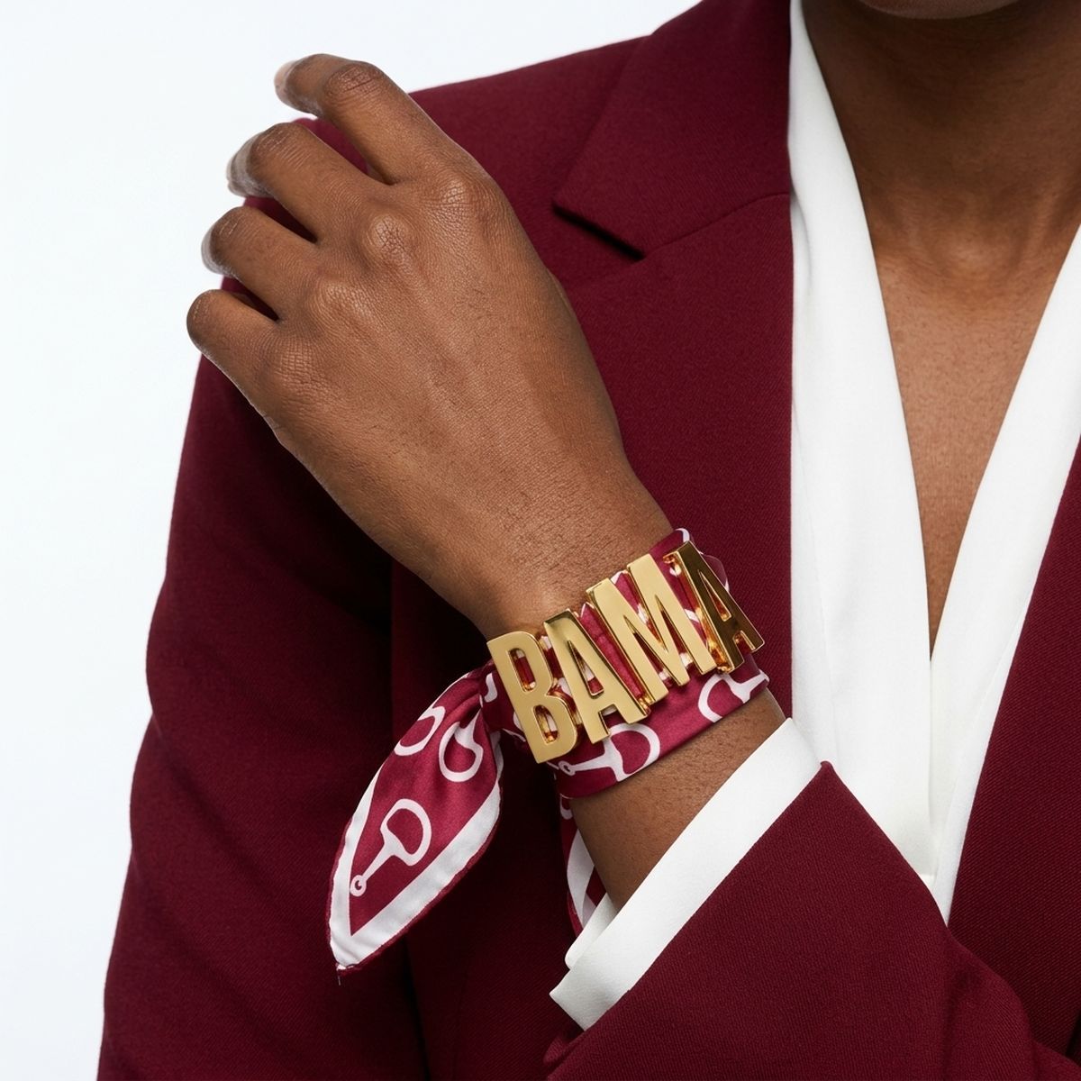 BAMA Gold Letter Charm Burgundy Scarf Bracelet