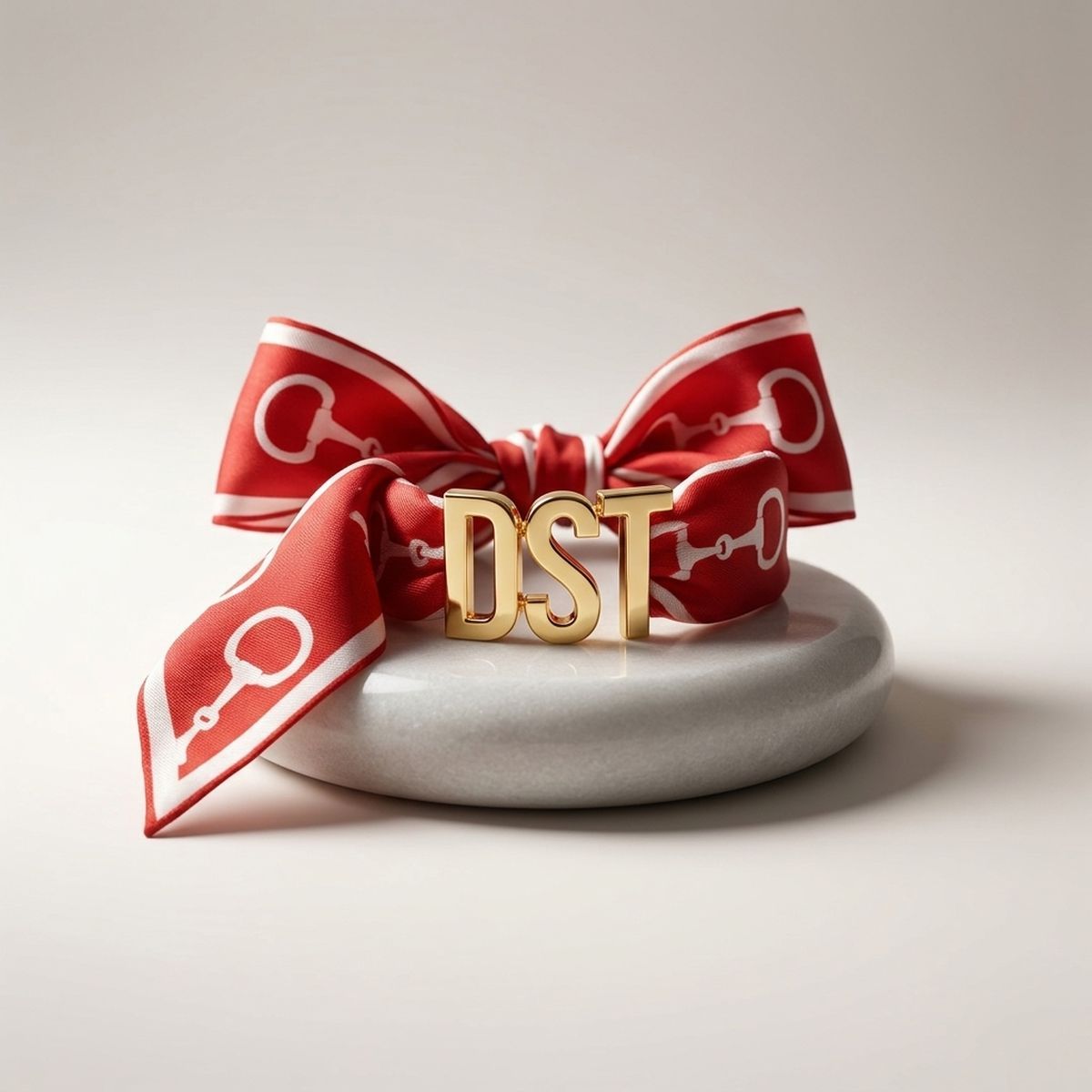 DST Gold Letter Red White Horsebit Scarf Bracelet