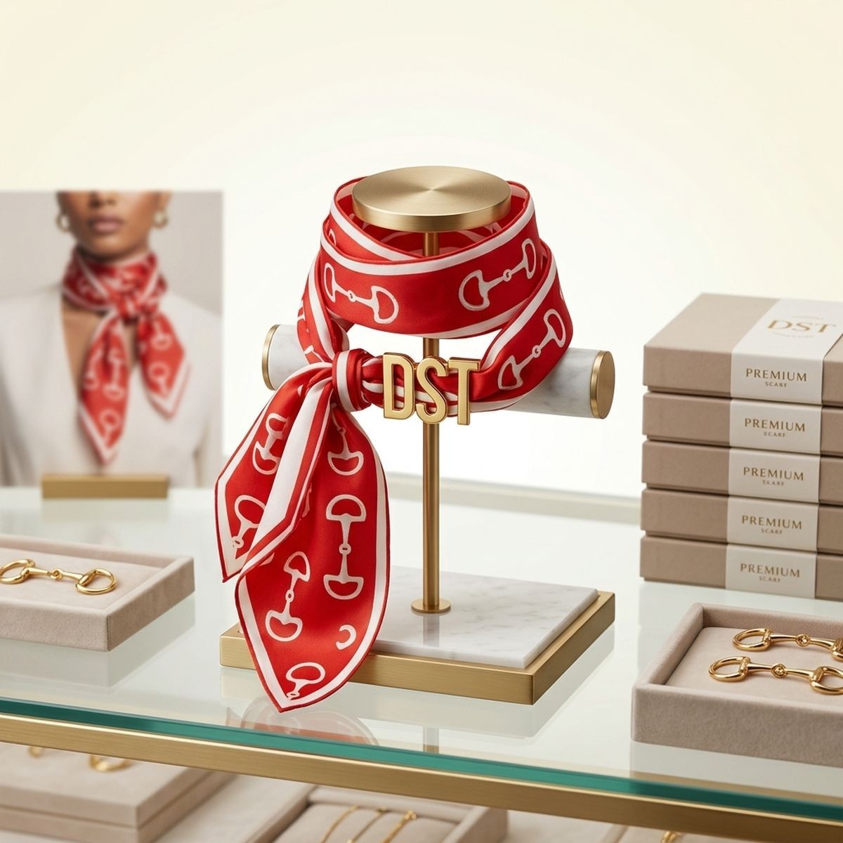 DST Gold Letter Red White Horsebit Scarf Bracelet