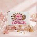 Wristlet White and Pink Cowgirl Bead Zipper Pouch