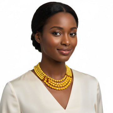 Glass Bead Yellow 4 Strand Tribal Layered Necklace