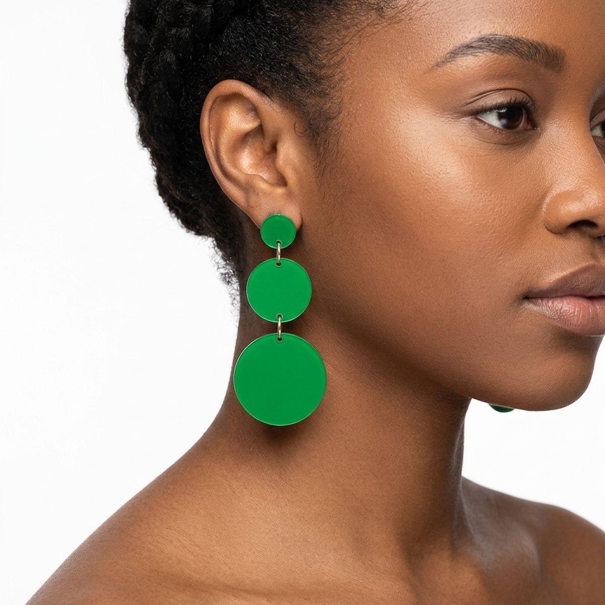 Dangle Green Mirror Triple Disc Drop Earrings