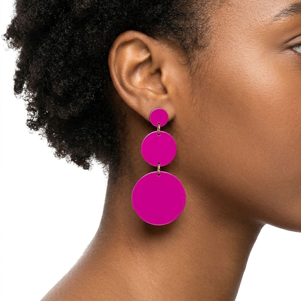 Dangle Pink Mirror Triple Disc Drop Earrings