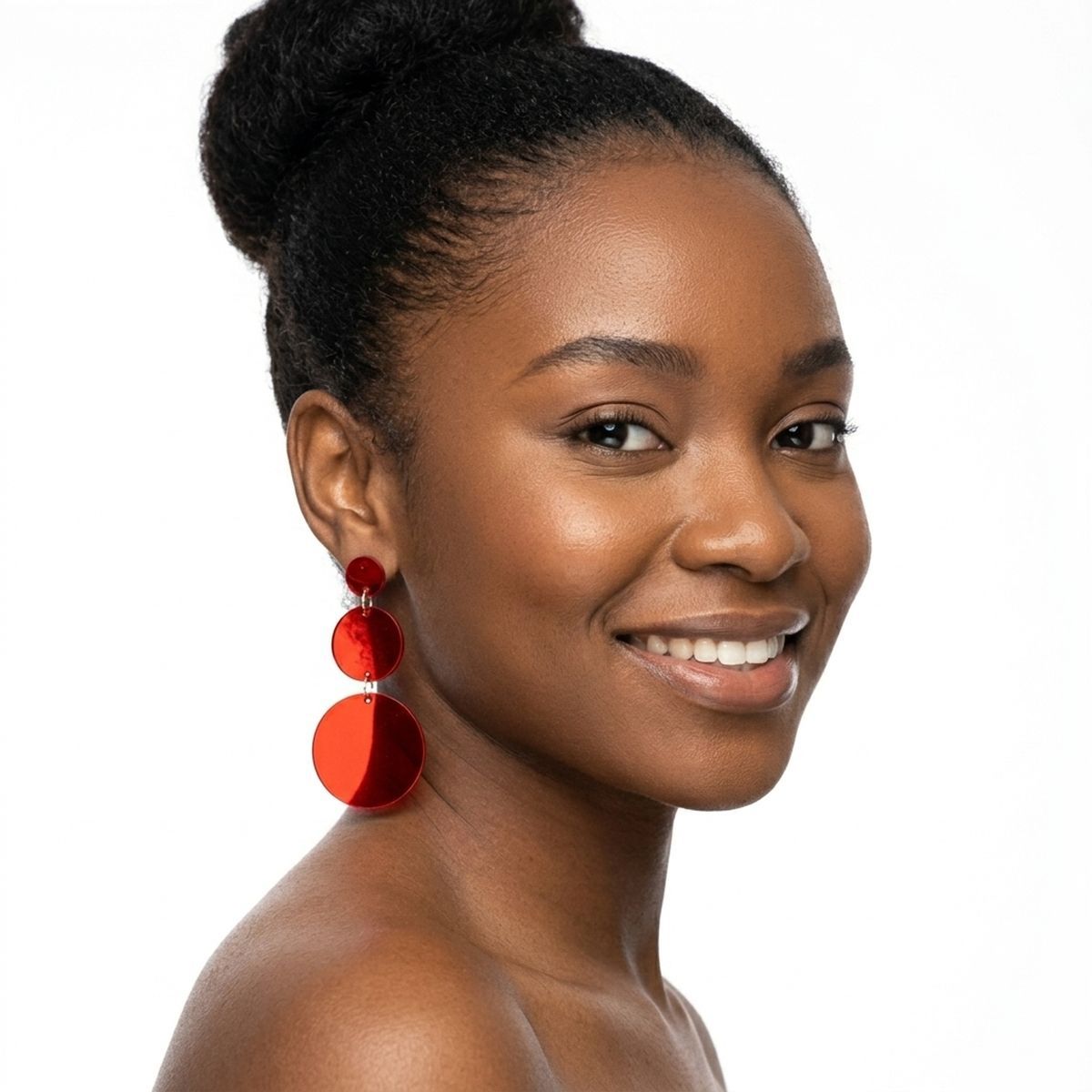 Dangle Red Mirror Triple Disc Drop Earrings