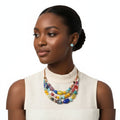Stone Bead Layered Leather Cord Necklace Set