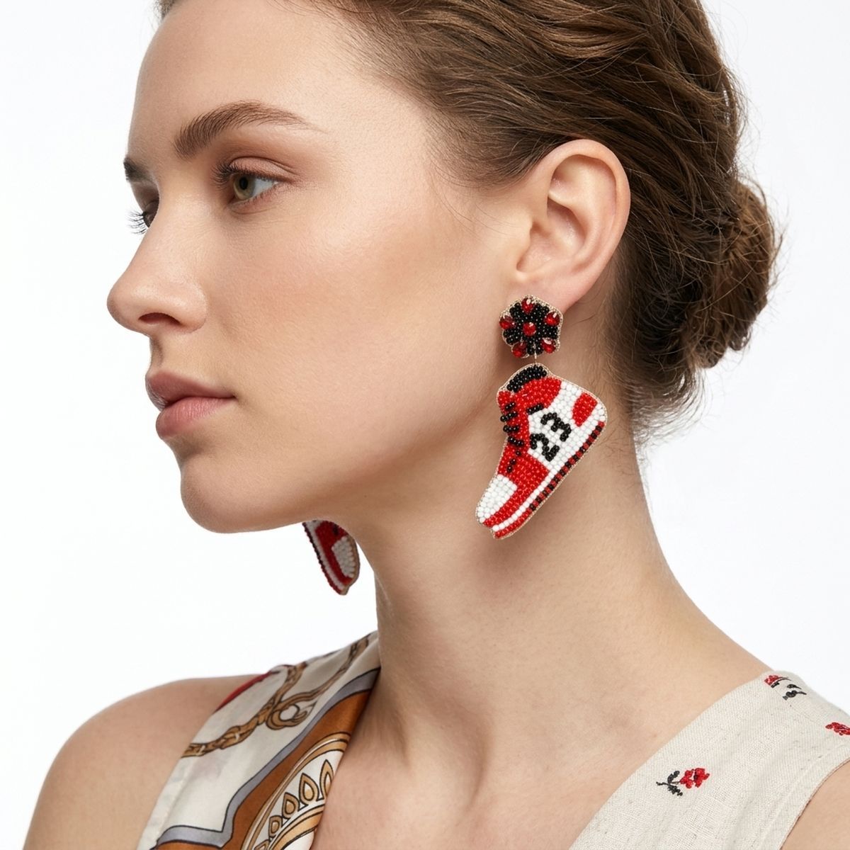 Drop Jordan Sneaker Red and White Bead Earrings