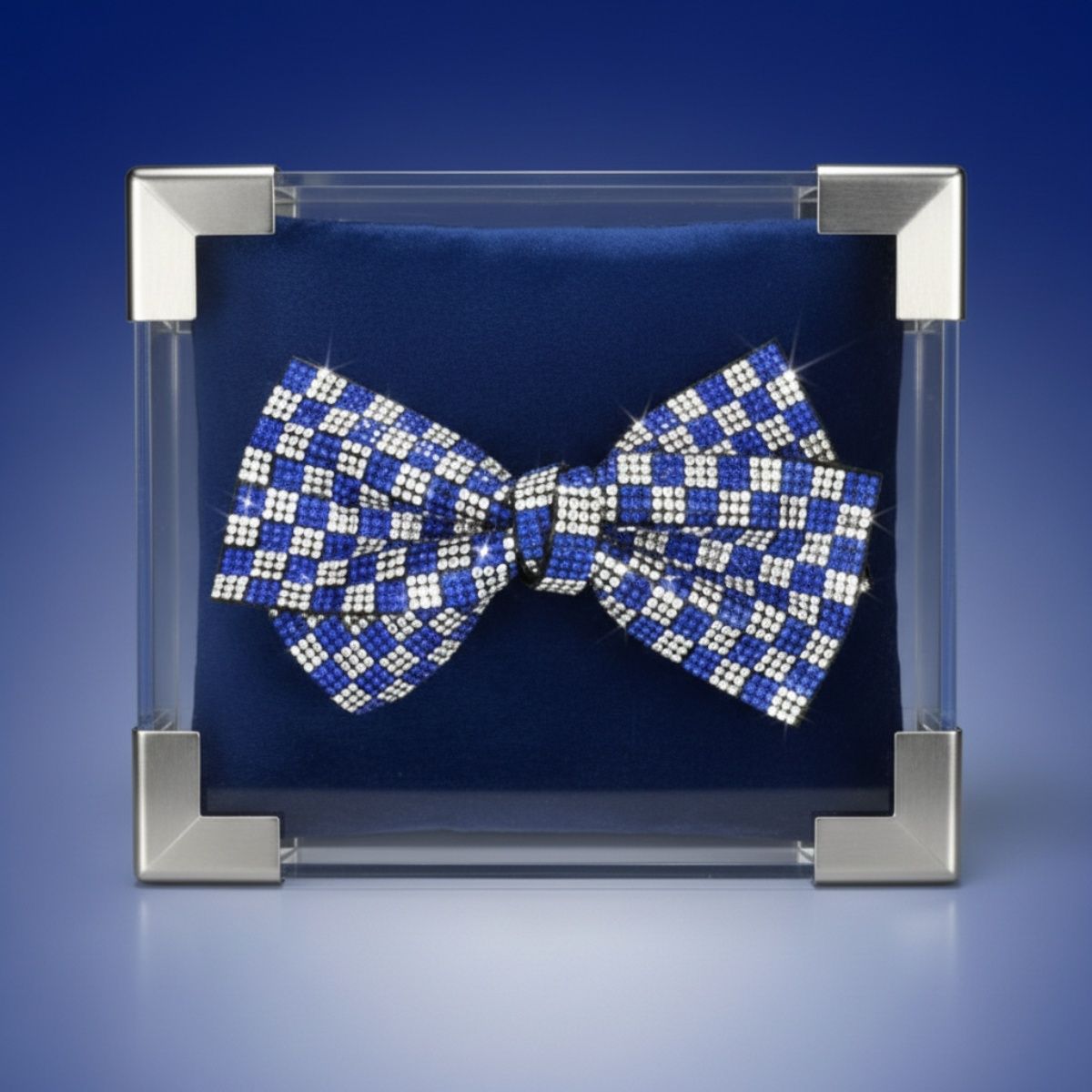 ZPB Merch Blue Clear Checker Stone Bow Hair Clip