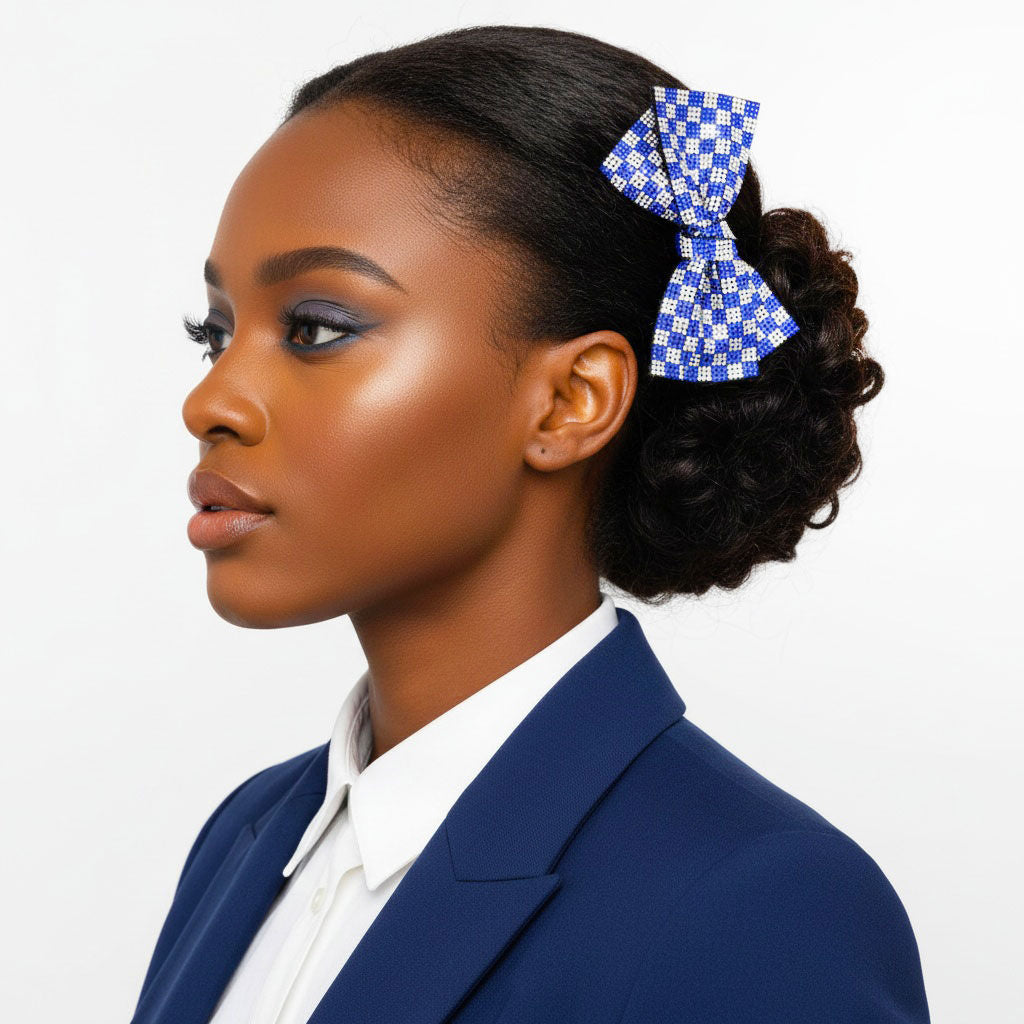 ZPB Merch Blue Clear Checker Stone Bow Hair Clip