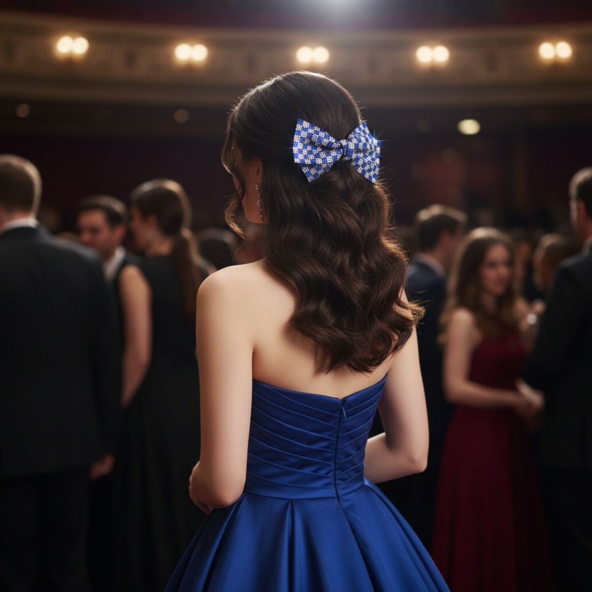 ZPB Merch Blue Clear Checker Stone Bow Hair Clip