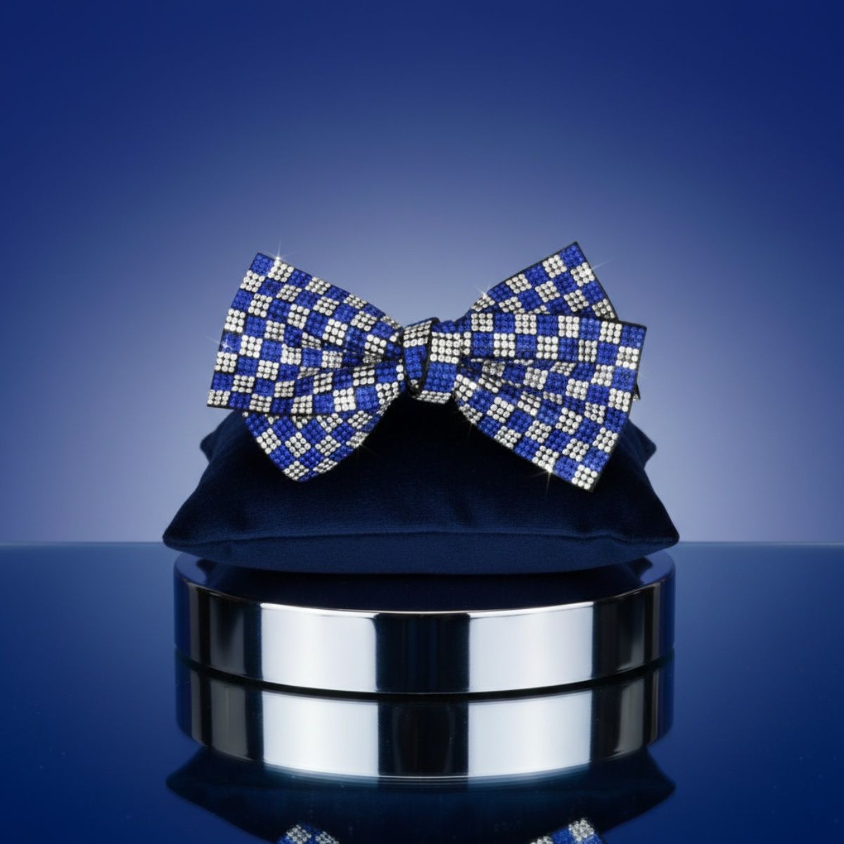 ZPB Merch Blue Clear Checker Stone Bow Hair Clip