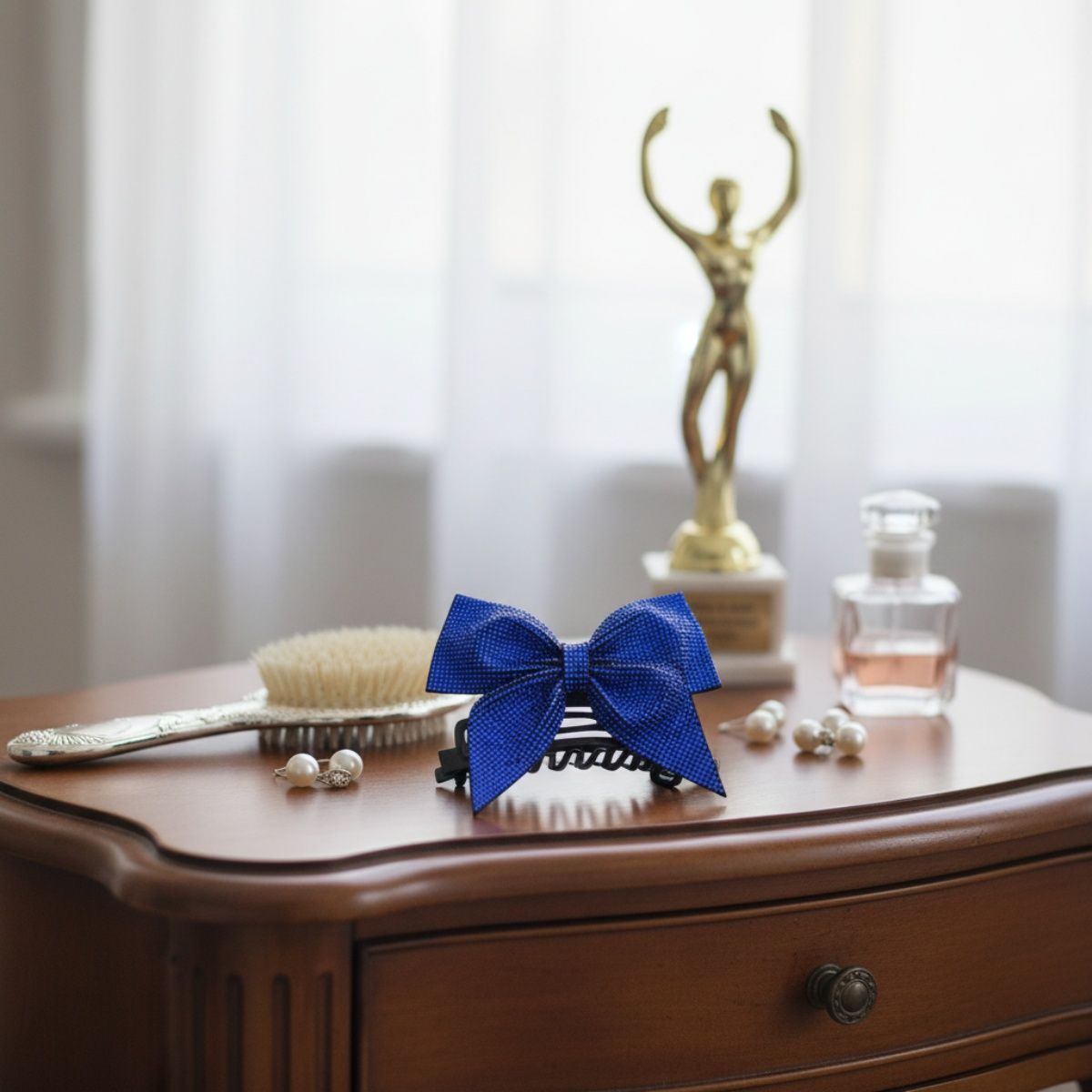 ZPB or SGRHO Blue Rhinestone Point Bow Hair Clip