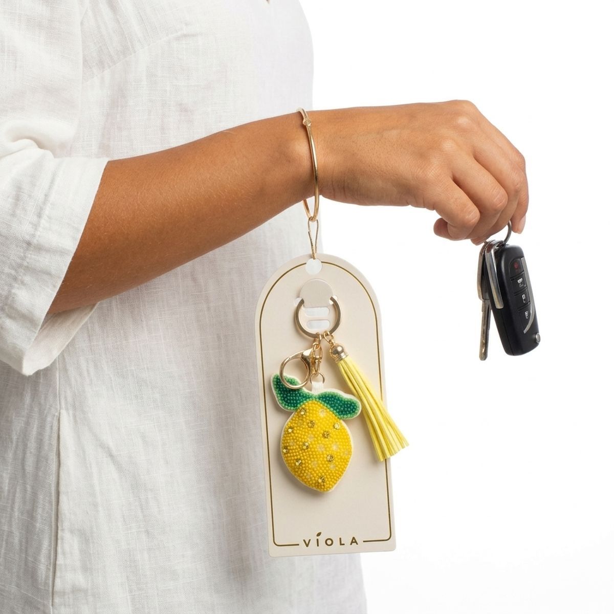 Bag Clip Yellow and Green Bead Lemon Keychain