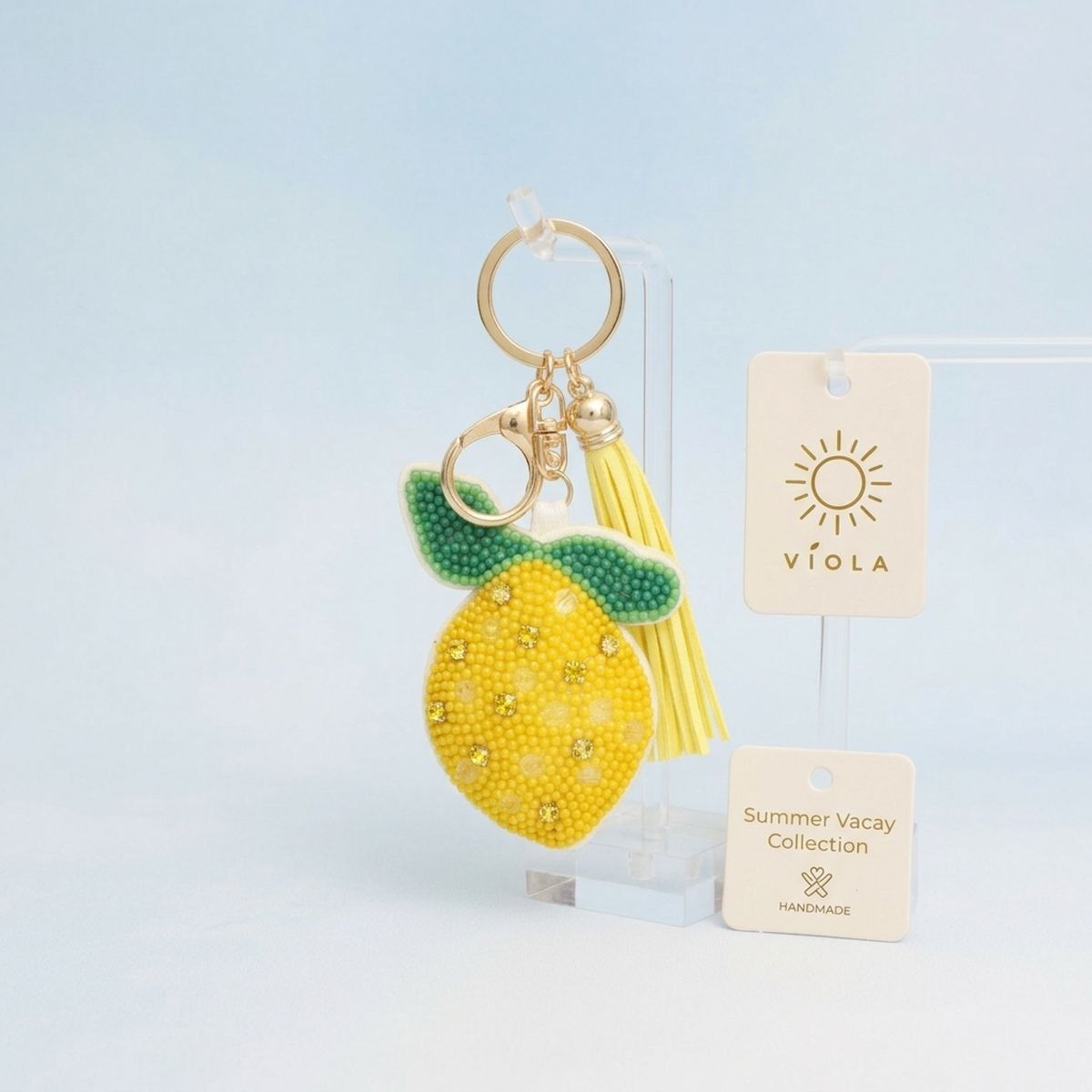 Bag Clip Yellow and Green Bead Lemon Keychain
