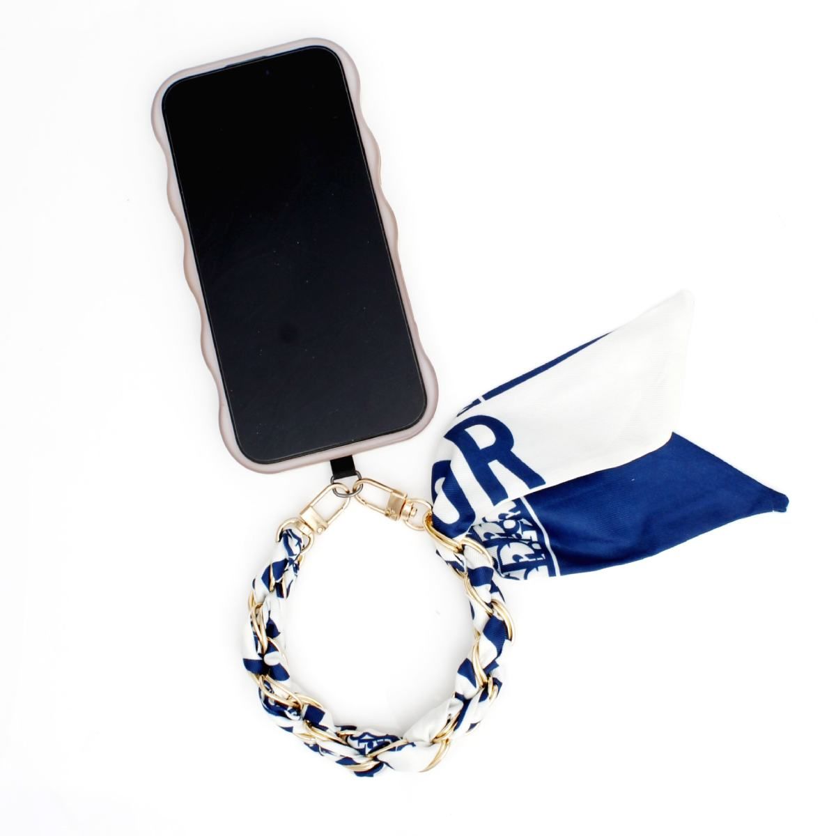 Phone Strap Blue Woven Scarf Keychain Wristlet